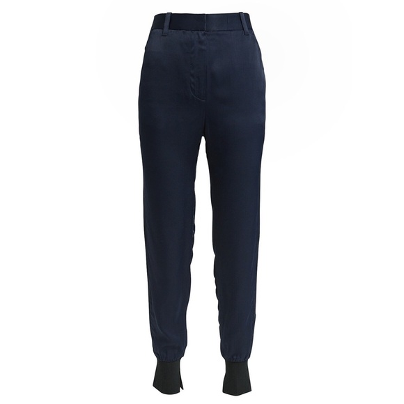 3.1 Phillip Lim High Rise Satin Jogger Pant Navy Blue Side Panel Tailored Size 2 - Picture 3 of 16